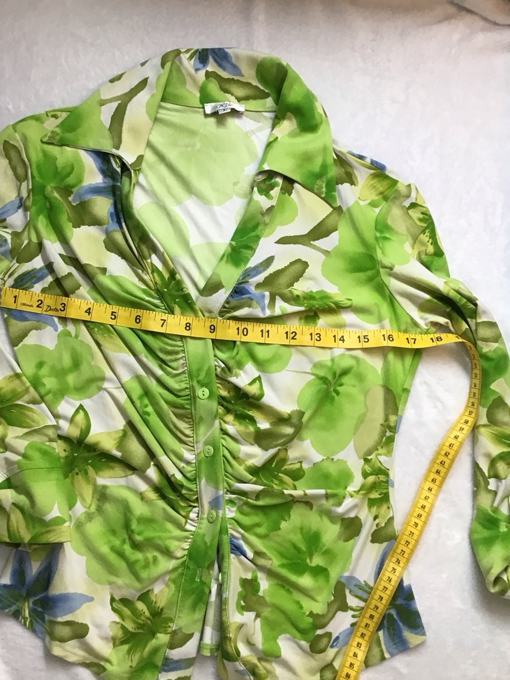 Cache Green & Blue Floral Ruched Button-Down Shirt2157 - Picture 2 of 3